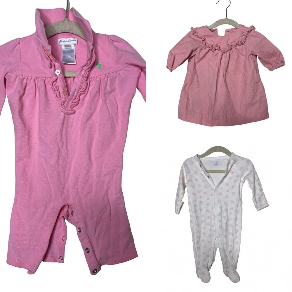 Bundle of 3 Ralph Lauren Girl bodysuit and dress in pink sz 3M